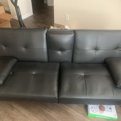 Black Futon - 2 Seats With Armrests And Cup Holders