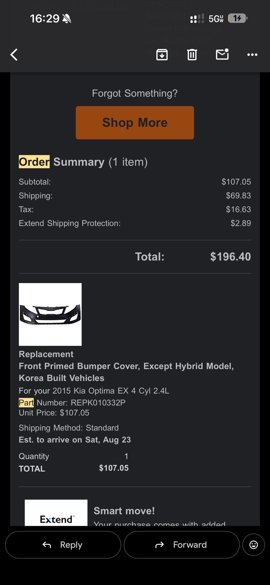 2015 Kia Optima Front Bumper