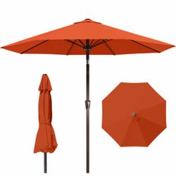 Tobeos 9ft Patio Umbrella with Push Button Tilt and Crank,Outdoor Market Table Umbrella UV Protection 8 Sturdy Ribs for Backyard,Garden,Pool,Deck(Oran