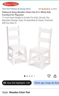 Brand new Melissa & Doug white Wooden Chairs Set of 2. Bought for $110
