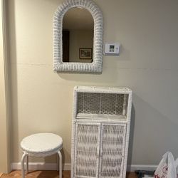 Wicker Entry Cabinet And Mirror
