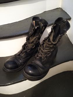 Vintage Corcoran Black Leather Combat Boots Paratrooper Men's Size 10.5 10 1/2 D