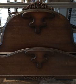 Antique Dark Solid Wood Full Headboard and Footboard