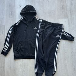 adidas Essentials Fleece 3-Stripes Tracksuit 2 Piece Set Black Men's - Large