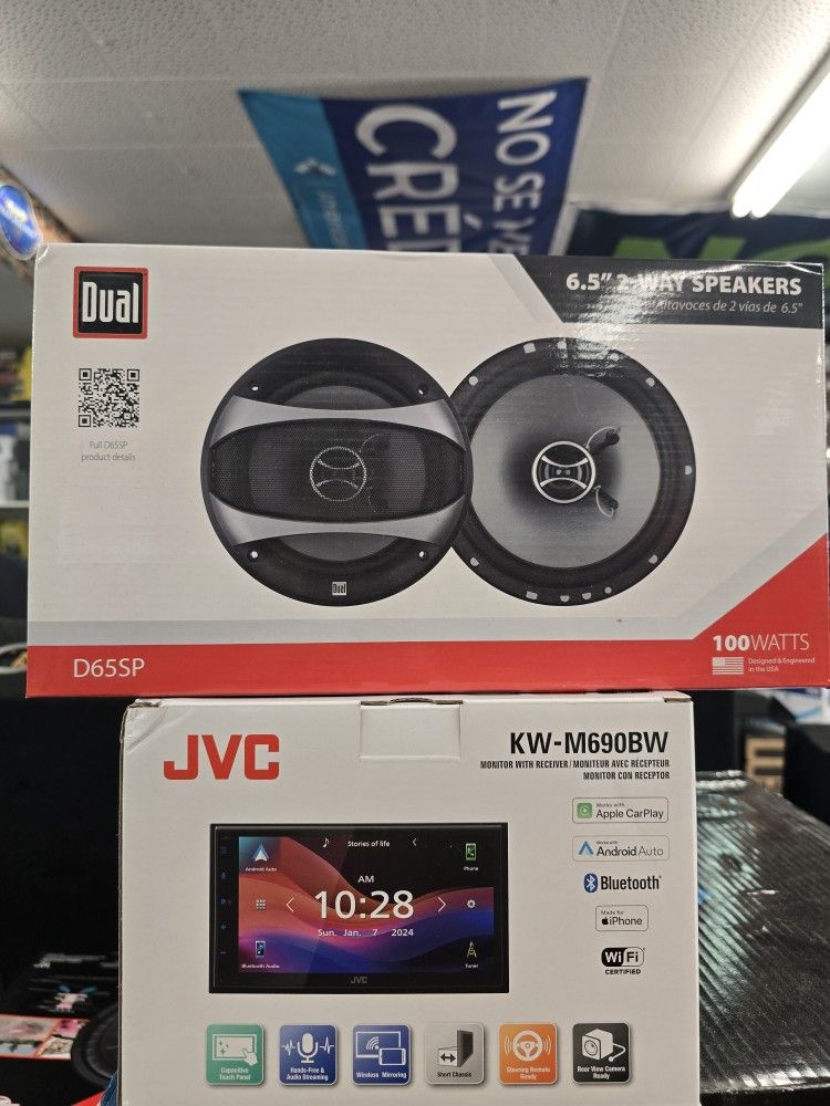 Dual 6.5 Pair Of Speakers & JVC 7" carplay Touchscreen