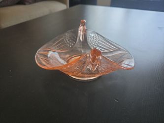 vintage pink depression glass "Bird in Flight" candy dish