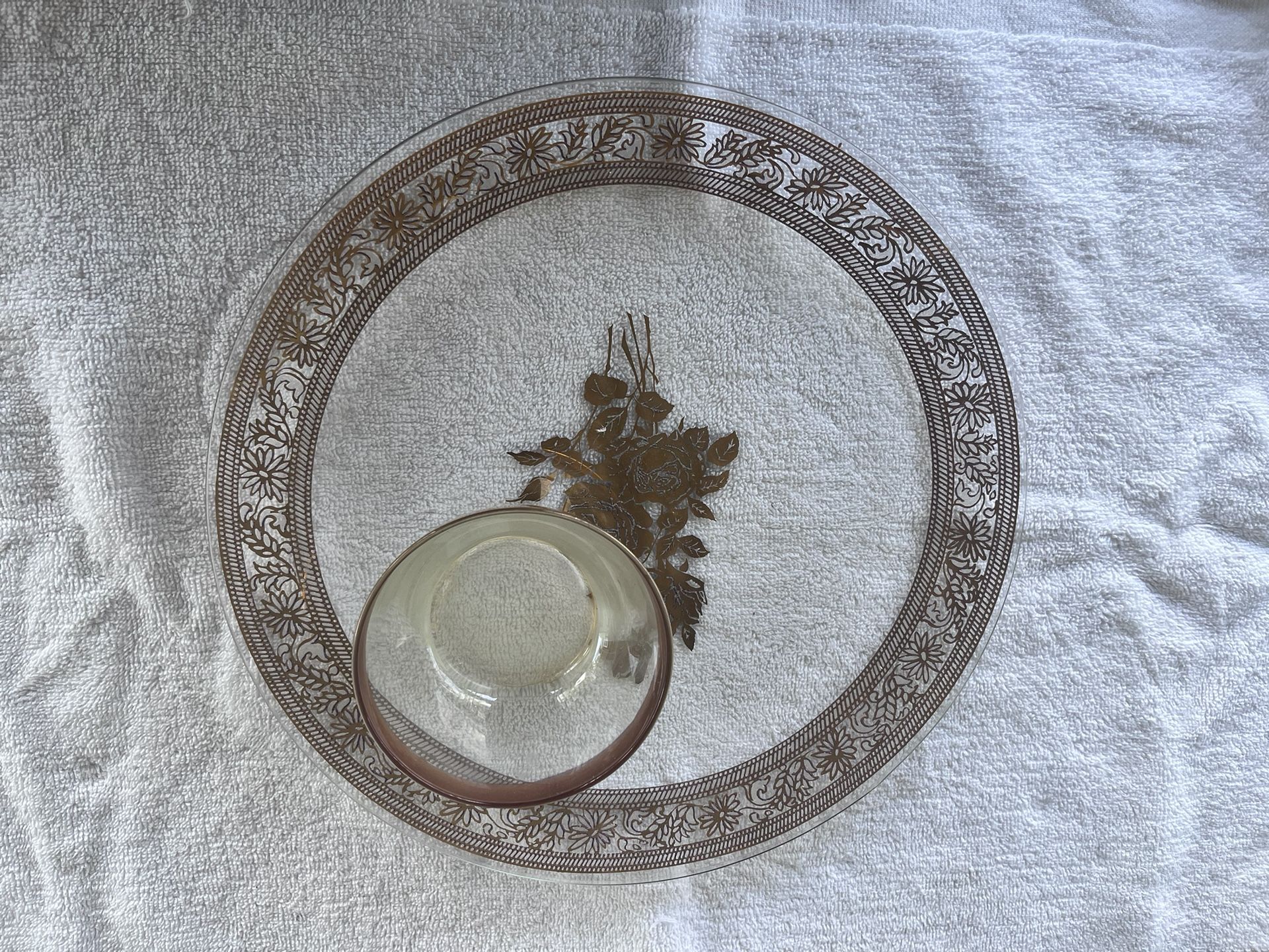 Chip & Dip Plate With Rose Pattern