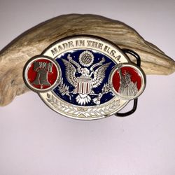 Vintage Made In The USA Metal Belt Buckle Liberty Bell Statue Of Liberty Eagle