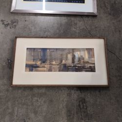 Abstract Cityscape Art Print in Dark Wood Frame