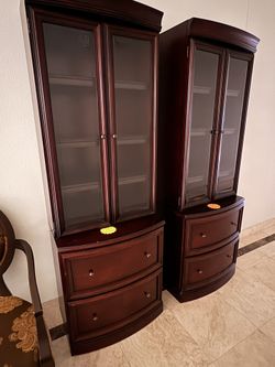 Cherry Wood Bookcases With Glass Doors