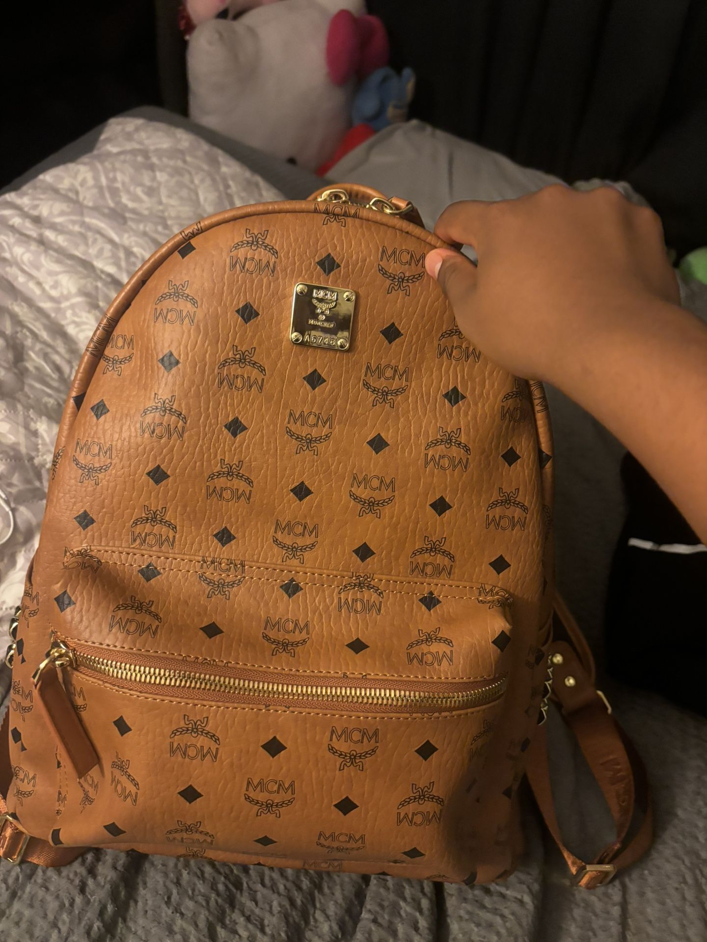 brown mcm backpack