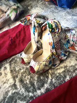 Christian Louboutin Patent Leather Jersey Vamp Graffiti Heels 