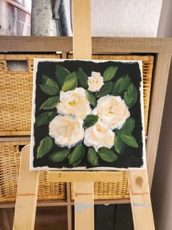 White Roses Painting, Homemade artwork, Farmhouse Style Painting, Farmhouse decor, Christmas gift, Modern Farmhouse Artwork