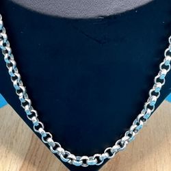 Vintage 925 Rolo Chain 20” Italy Weighs 17.67 Grams Unisex 890 AR Good Condition 