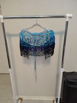 blue black and silver fringe skirt