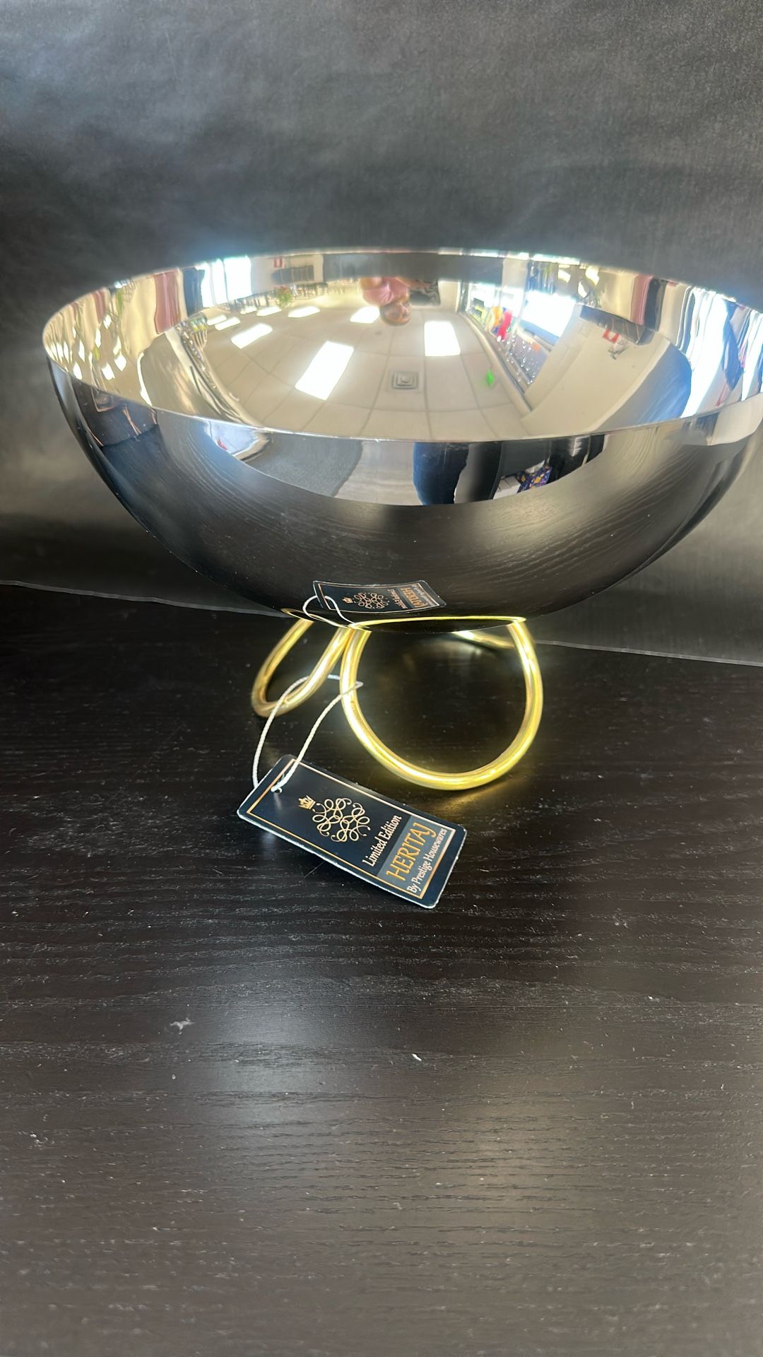 Round Footed Bowl Brass & S/S Shiny 23 cm