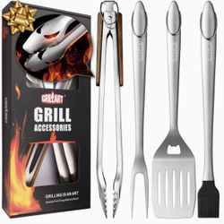 GRILLART BBQ Tools Grill Tools Set - 18Inch Grilling Tools BBQ Set - Grill Accessories w/ BBQ Tongs, Spatula, Fork, Brush - Stainless Grill Kit Grilli