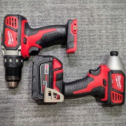 Milwaukee M18 Cordless 1/2 Drill Driver And 1/4 Hex Impact (+Free battery)