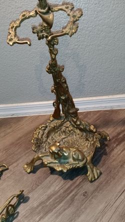 Victorian Antique Brass Dog Figure fireplace companion set