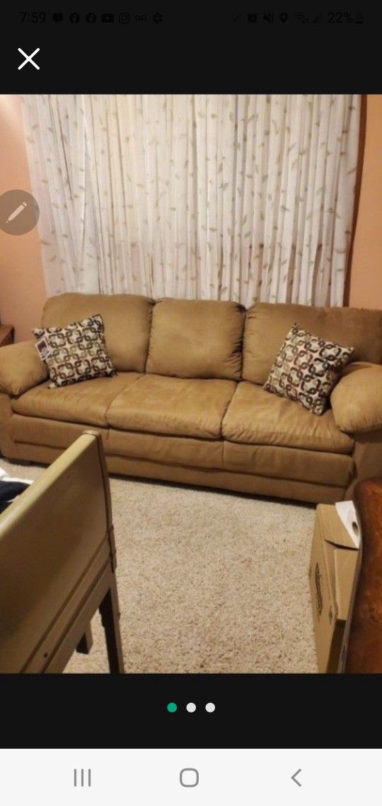 Camel Color Suede Like Sofa..Size 7ft Long..Brand New With Tag On It..very Comfortable!!