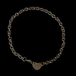 Tiffany & Co 925 Silver Choker Necklace w/ Heart Pendant