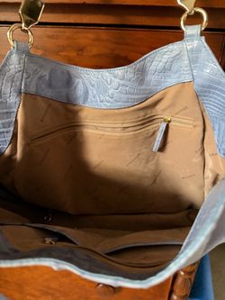 Brahmin Light Blue Croc-Embossed Leather Hobo Bag