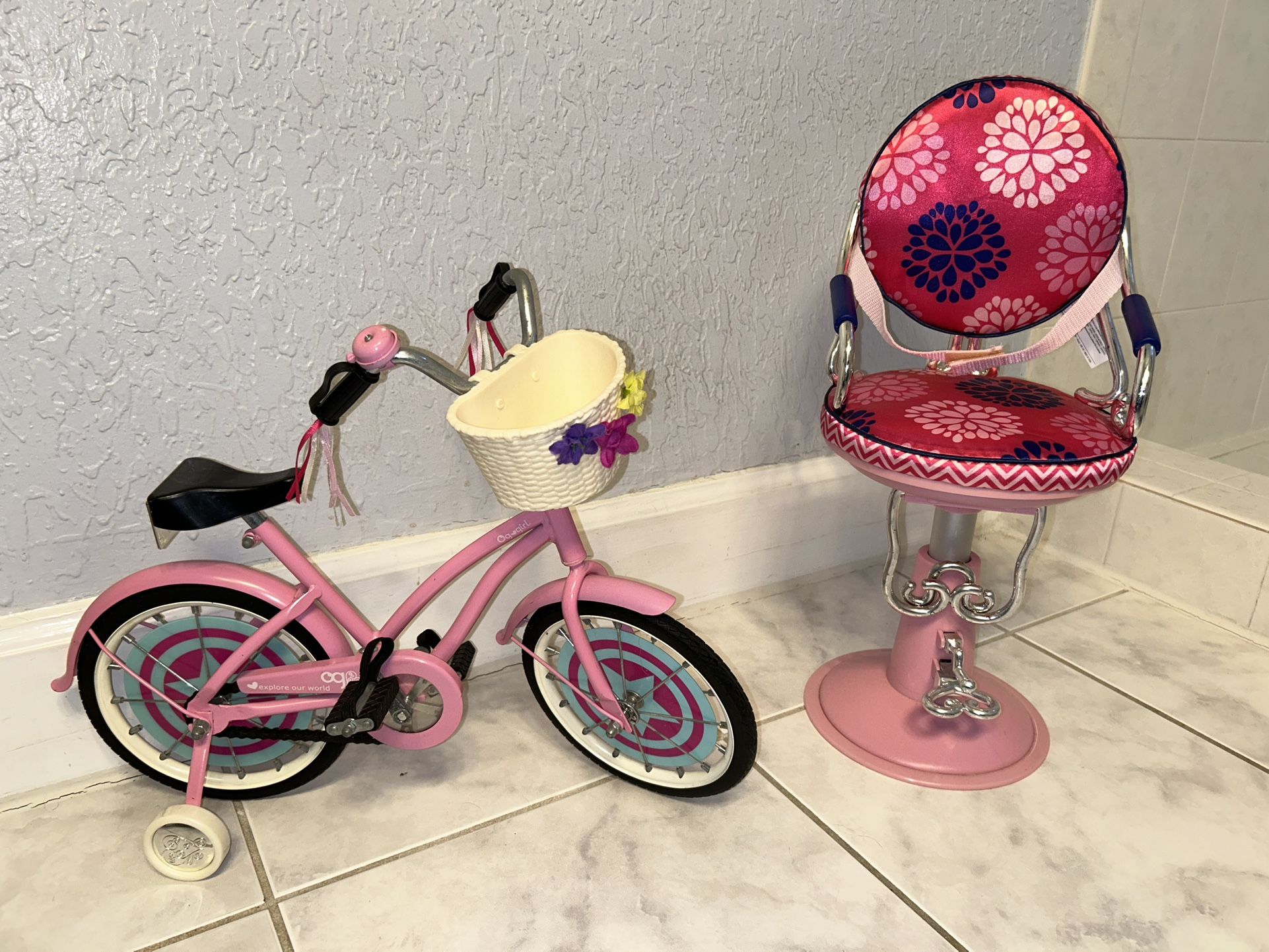Our Generation Doll Bicycle & Salon Doll Chair American Girl