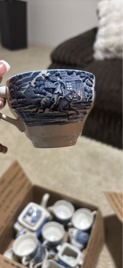 Blue and White Transferware Tea Cup Set