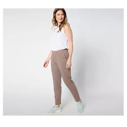 NEW QVC AnyBody Women’s Size Medium Jogger Pants In Dark Tan/Plum With Tie Waist