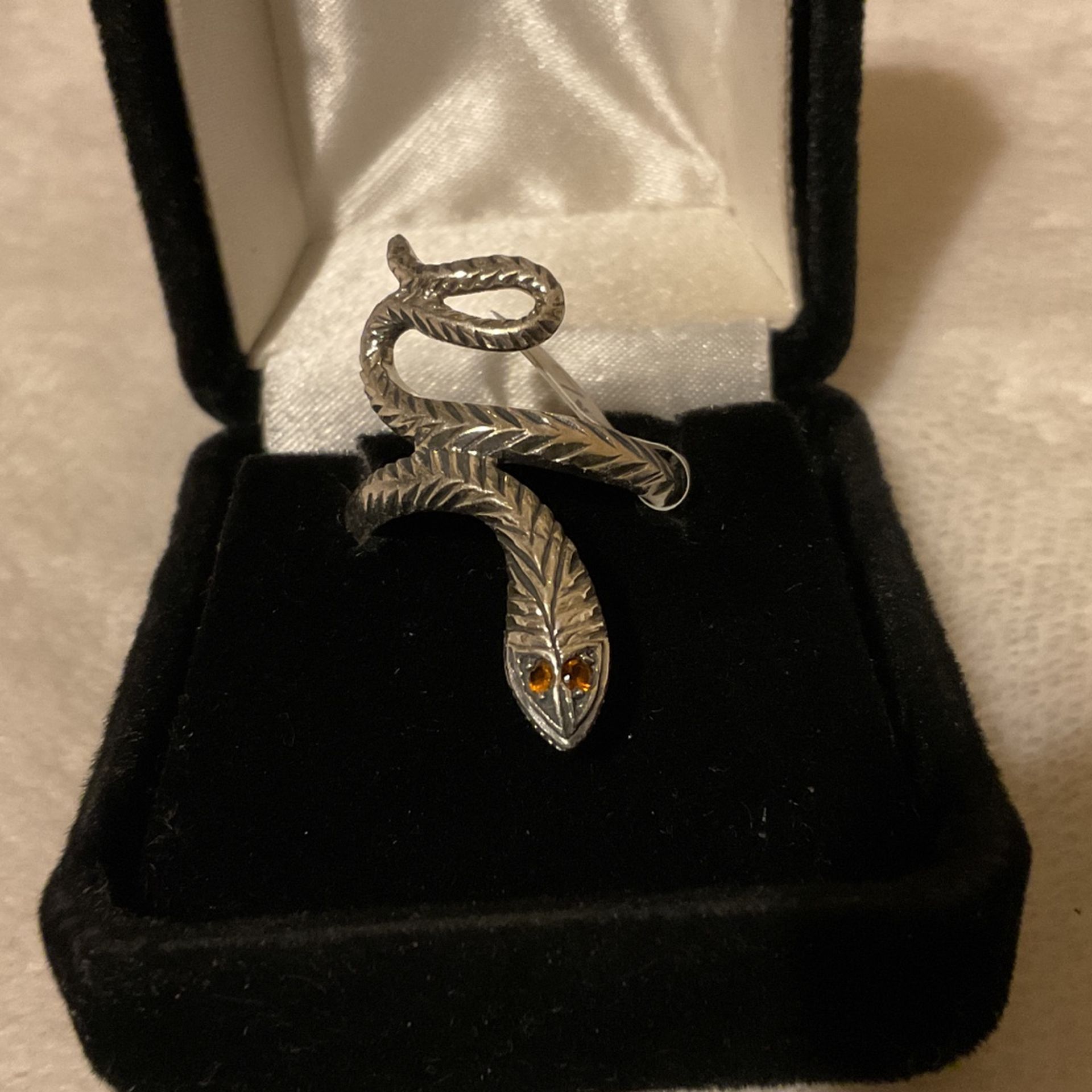 2 Vintage Sterling Silver 925 Snake Ring With Jasper Rhinestone Eyes..Sizes 6,7