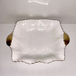 Vintage Shelley White Gold Trim Handles Candy Trinket Dish