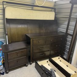 Local Pickup Only | King Size Solid Wood Bedroom Set Including Frame, Board, Mattress, Nightstand And Dresser