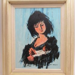 Vintage Kevin McAlpin Oil Painting of Mother and Child on Canvas in Wooden Frame