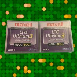 Lot of 2 New Sealed Maxell LTO3 LTO-3 Ultrium 3 400GB/ 800GB Data Cartridge Tape
