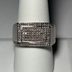 .925 Sterling Silver Genuine White Diamond Ring Size 9.75