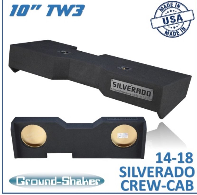 Black 10" Dual Sealed Tw3 Sub Box, Fits 14-18 Chevy Silverado Crew-Cab