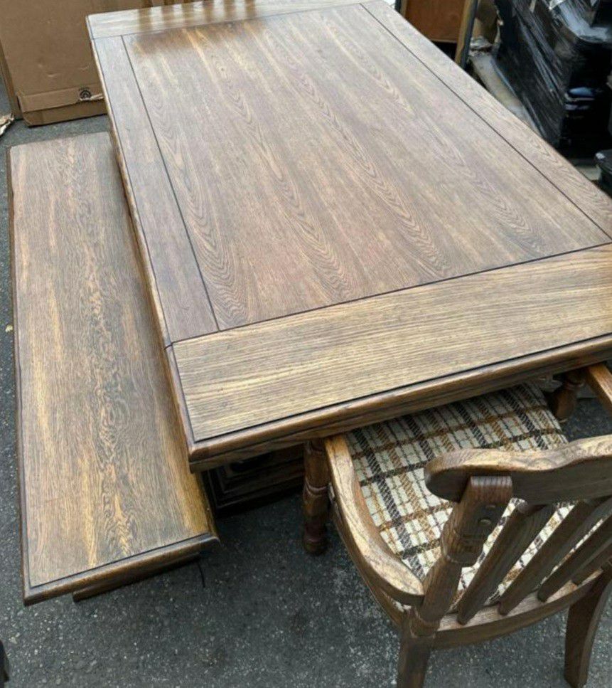 Solid Wood Vintage Table With 2 Benches And Chairs 72x42