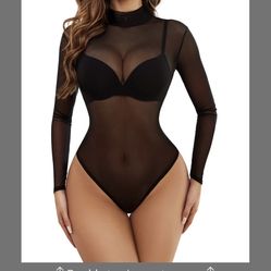 Avidlove Mesh Bodysuit For Women Black Tops Long Sleeve Bodycon Mesh Jumpsuit For Halloween