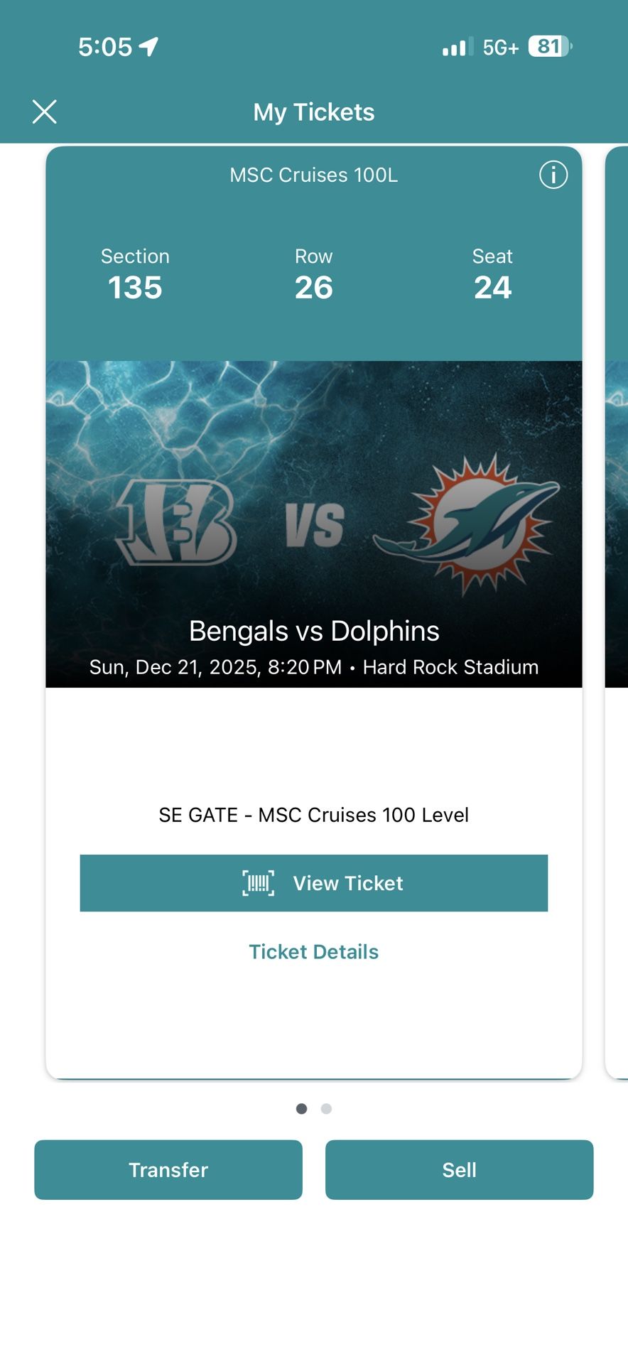 2 Tickets And Yellow Parking For Dolphins Bengals 12/21