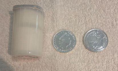 UK 2 Pound Britannia 1oz Silver Coins with Tube