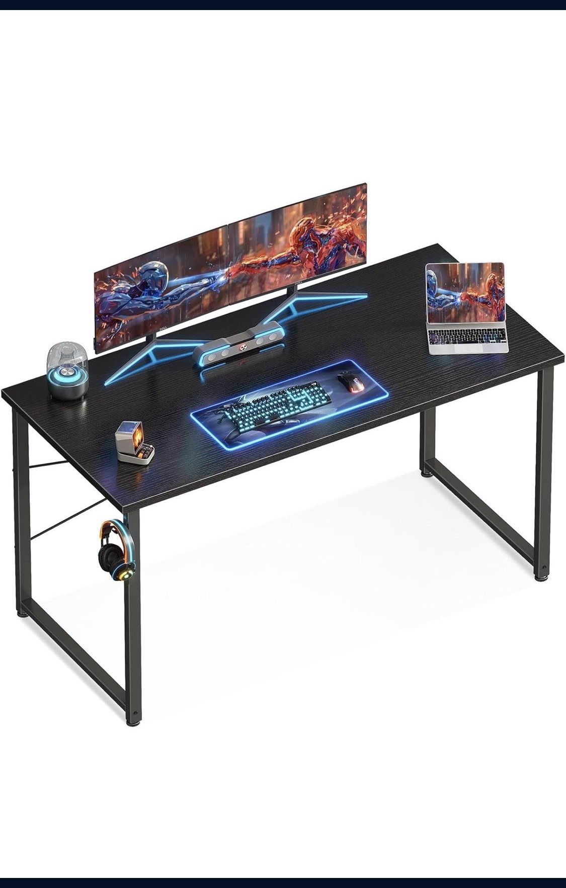 ODK 47.2 Inches Computer Desk for Home Office, Office Table for Small Spaces, Writing Desk with Headphone Hooks, Black