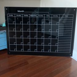 J&J worldwide Magnetic Whiteboard Calendar, 47 x 35 Black Glass Wall Calendar Dry Erase Board - NEW