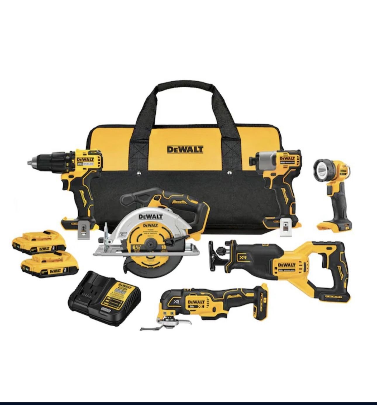 DEWALT 20V MAX 6-Tool Brushless Power Tool Combo Kit w/ Soft Case (2-Batteries and Charger Included)