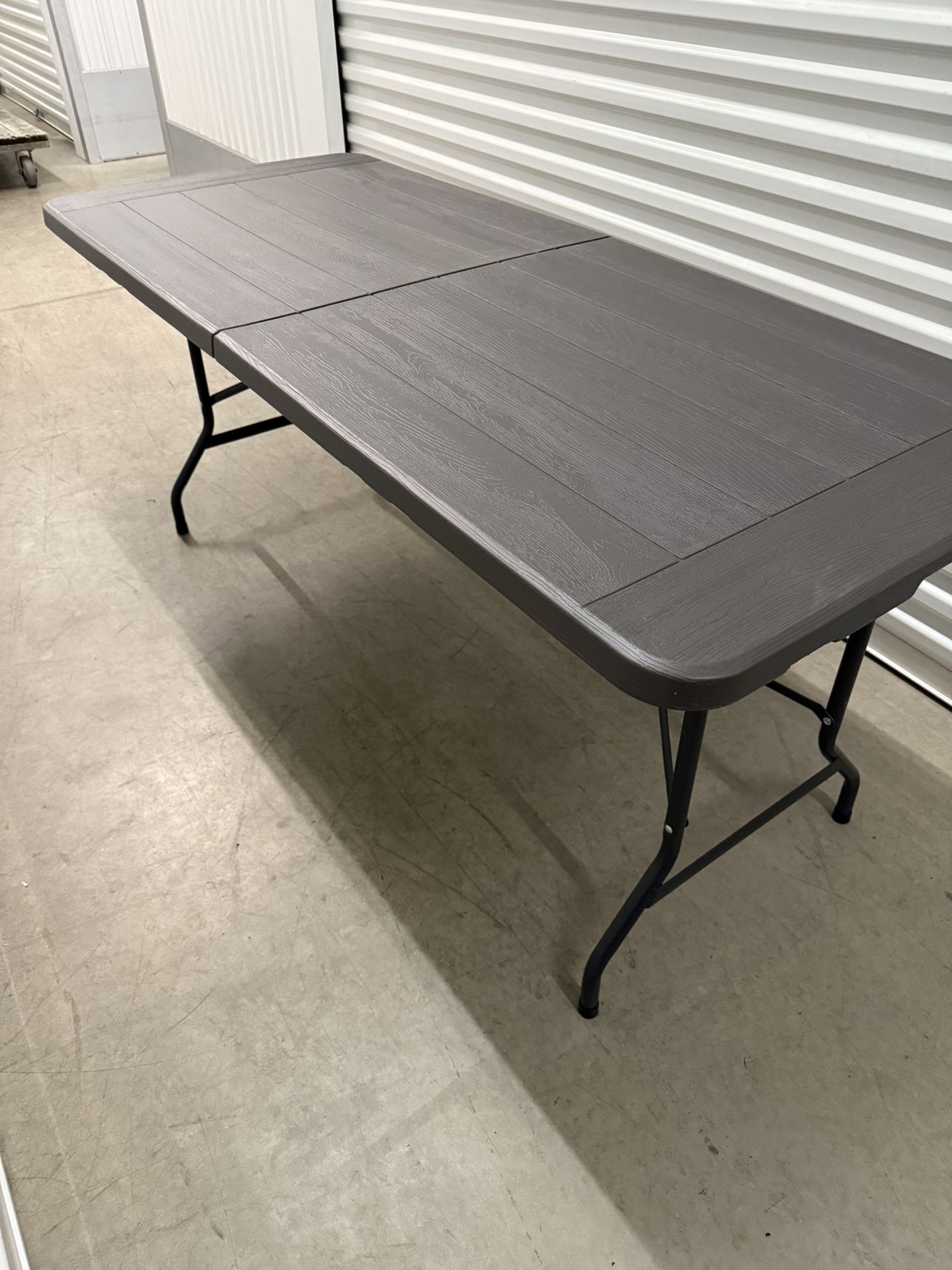Black Plastic Folding Table Wooden Style 6 Feet 