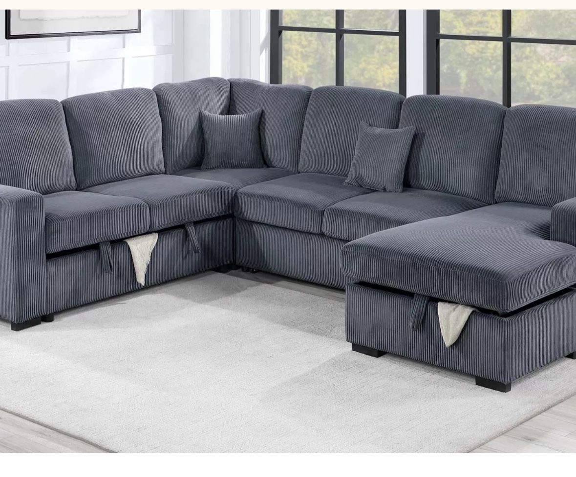 $649-4Piece Convertible Sectional Sleeper Sofa ,Chaise Storage ,Sofa Storage & USB Ports 98” x 103” x 61” x36”H