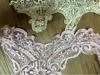 Vintage Pink, beige, cream, light green lace trim with floral and scrollwork designs some with rhinestones appliqué lace take all #lace #floral