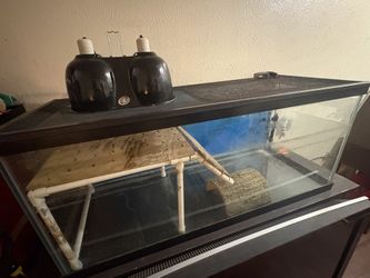 100 Gallon Terrarium/Tank W/ Lid, Heat Lamps, And Filter Pump