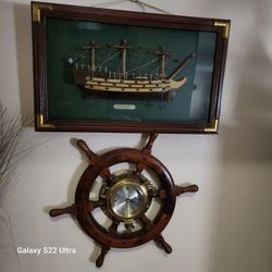 Ship Frame With Ship Steering Wheel Clock