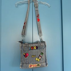 Denim  Crossbody Bag With Patch On 