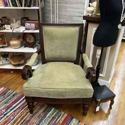 Vintage Upholstered Walnut Arm Chair